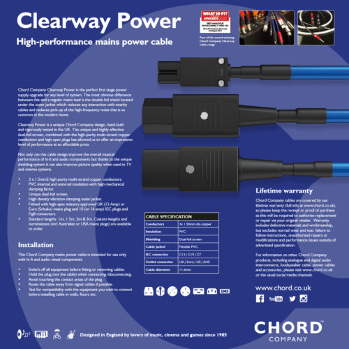 New Chord Company Clearway Power highperformance mains power cable