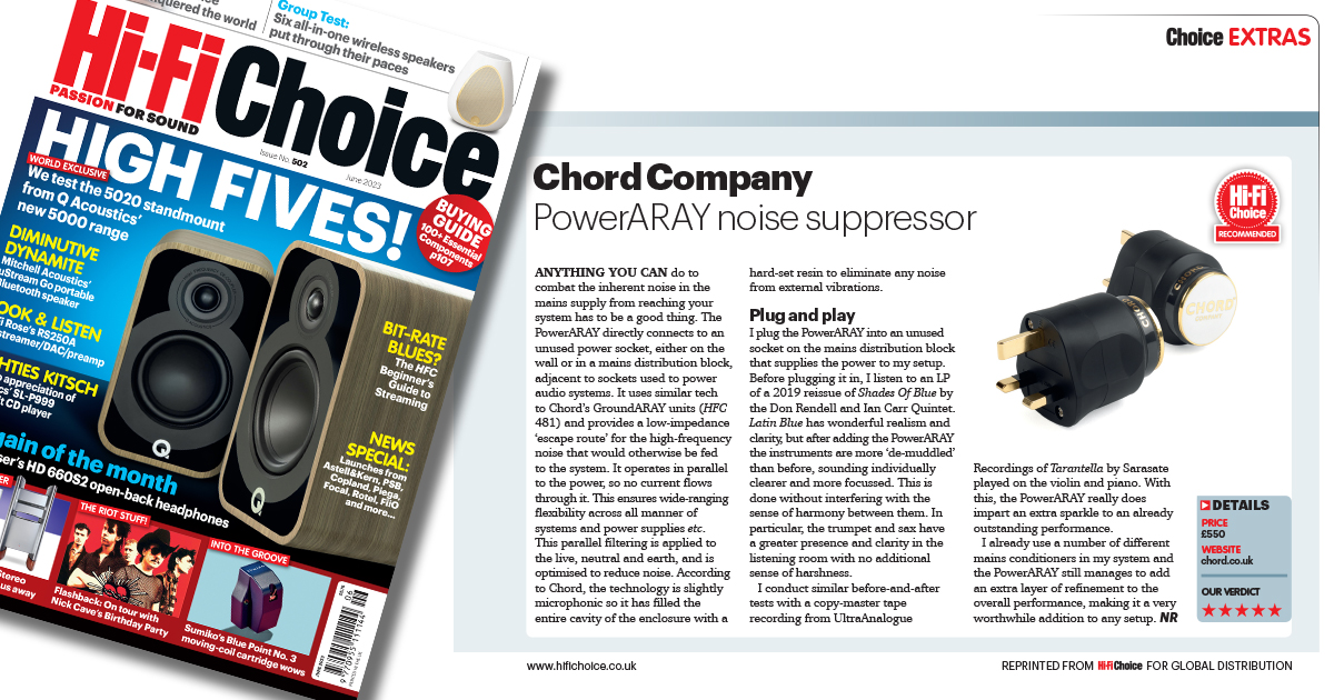 Chord Company PowerARAY: Neues Gerät zur HF Rauschunterdrückung
